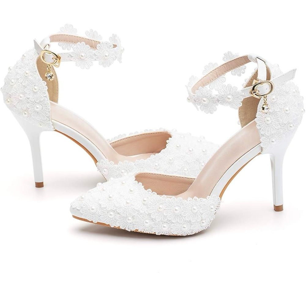 Elegant White Lace Women's Shoes Size 9 - Picture 3 of 11